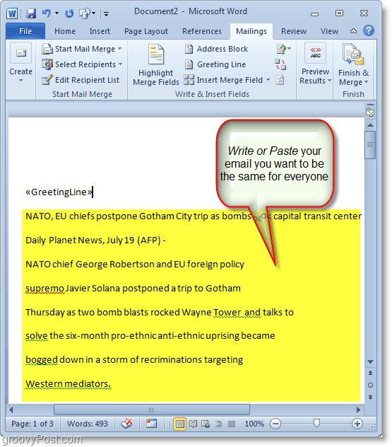 Snímek obrazovky aplikace Outlook 2010 - napište svůj hromadný e-mailový obsah