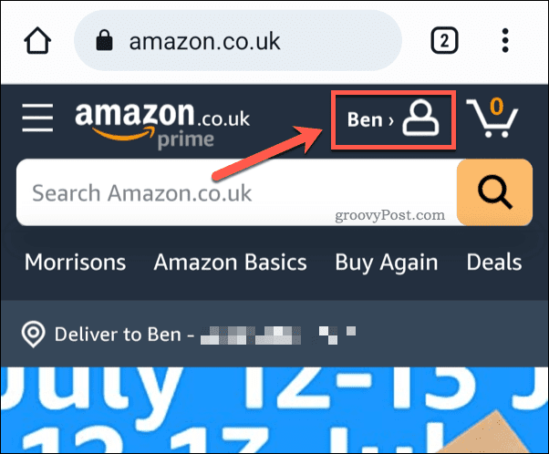 Klepněte na ikonu profilu Amazon