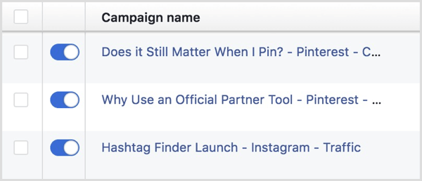 konvence pojmenování facebookových kampaní