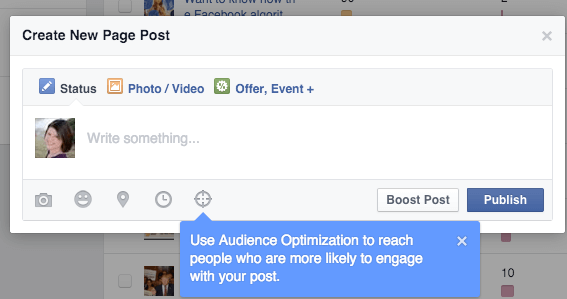 facebooková optimalizace publika pro ikonu příspěvků