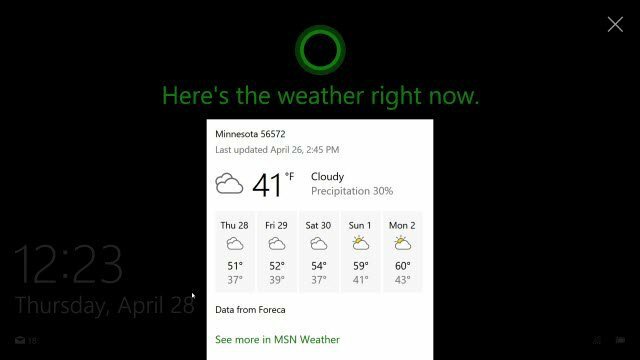 Cortana na obrazovce zámku Windows 10