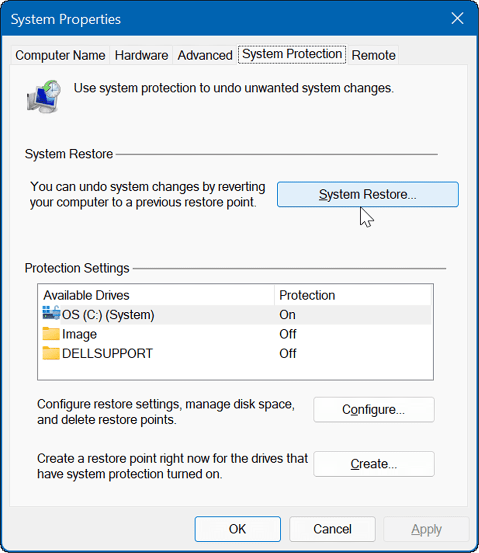 Vytvořte bod obnovení ve Windows 11