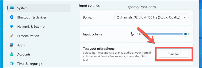 Spuštění testu mikrofonu ve Windows 11