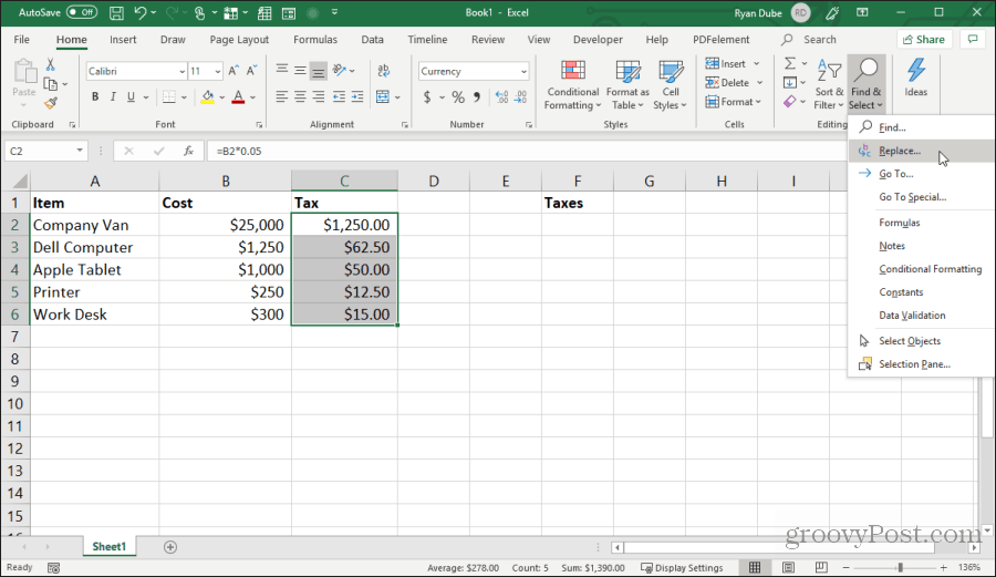 nahrazení znaků vzorce v Excelu