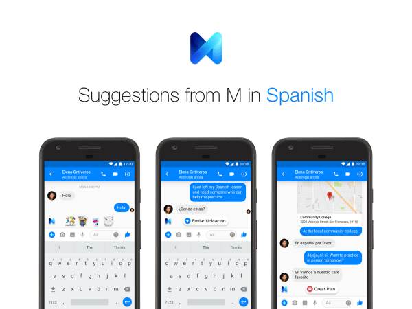 Uživatelé služby Facebook Messenger nyní mohou přijímat návrhy od společnosti M v angličtině i španělštině.