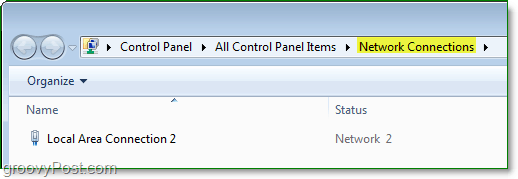 okno síťového připojení ovládacího panelu v systému Windows 7