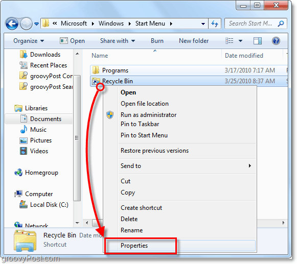 upravit vlastnosti zástupce v systému Windows 7