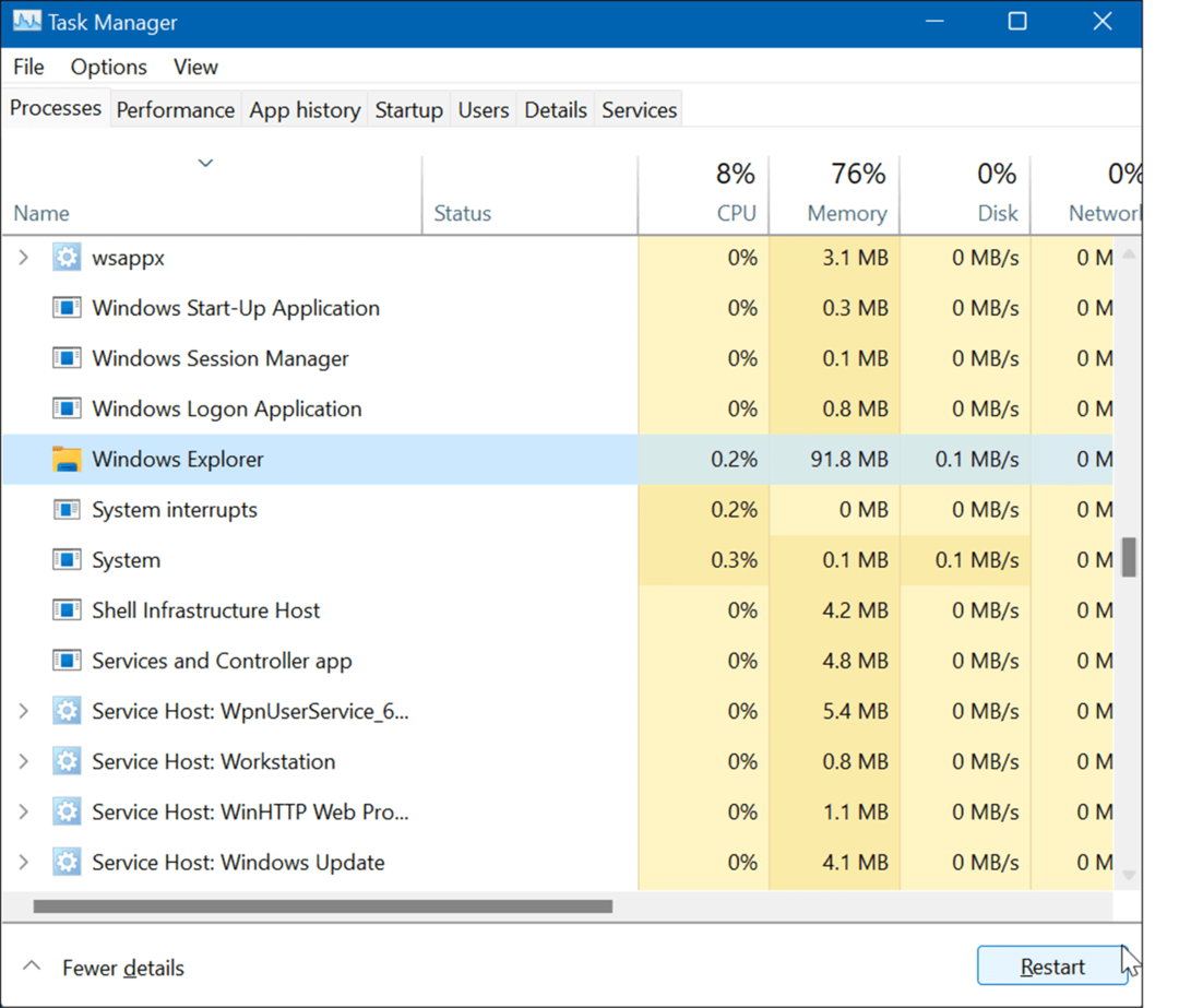 Restartujte Průzkumníka Windows a resetujte nastavení hlavního panelu ve Windows 11