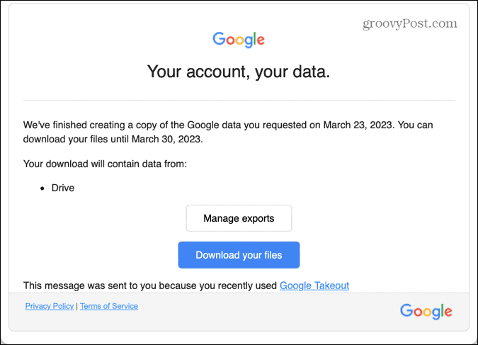 e-mail pro odběr dat Google