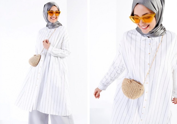 2018 hidžáb módní trend: pruhované tuniky