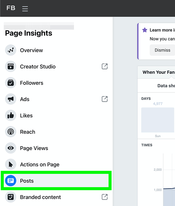 obrázek možnosti Příspěvky ve službě Facebook Page Insights