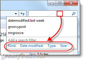 vyhledávací filtry v systému Windows 7
