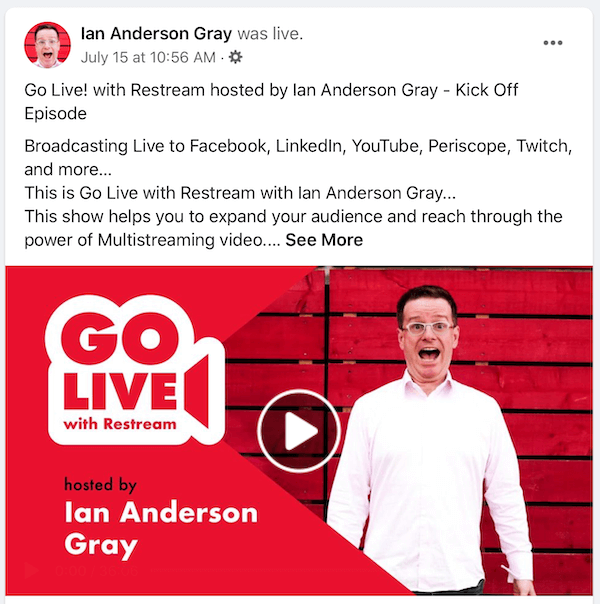 Příspěvek k přehrání živého videa na Facebooku pro Iana Andersona Graye