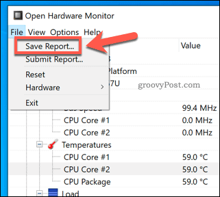 Uložení zprávy o otevřeném hardwarovém monitoru