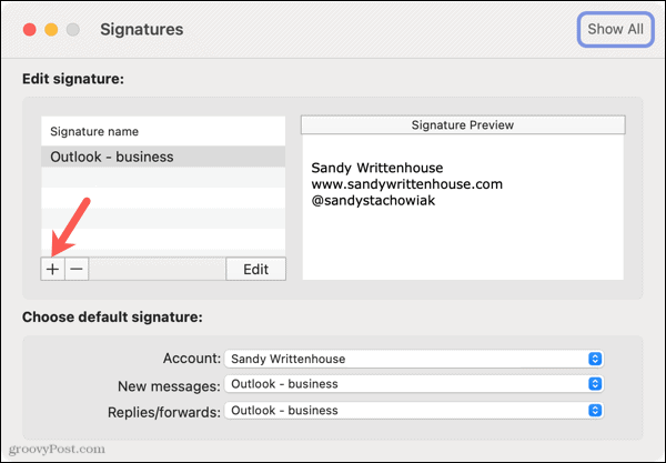Přidejte nový podpis v Outlooku na Macu
