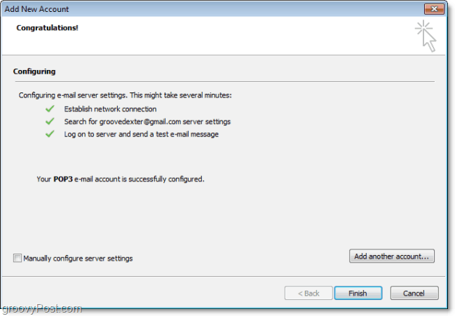 Outlook 2010 automaticky rozpozná připojení a připojí se k nastavení