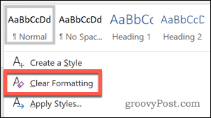 Zrušte volbu Formátování stylů v aplikaci Word