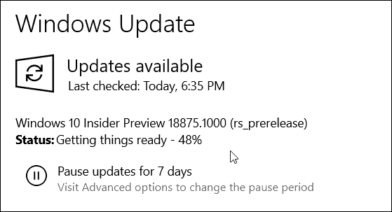Windows 10 20H1 Sestavení 18875
