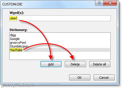 přidat nebo odebrat slova ze souboru uživatelského slovníku Office 2010