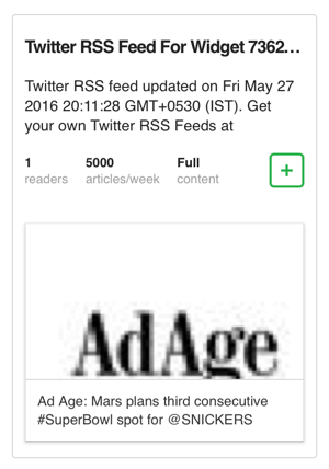 přidat twitter widget rss feed do feedly