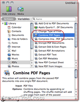 Kombinace souborů PDF pomocí automatu v systému Mac OS X