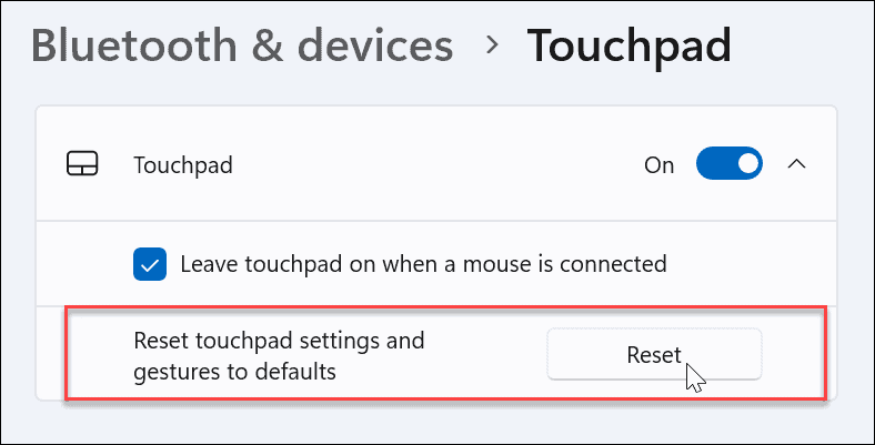resetujte nastavení touchpadu ve Windows 11