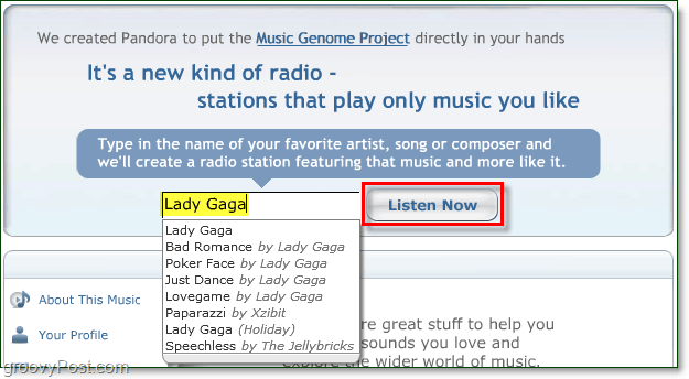 poslouchejte Lady Gaga zdarma na pandora.com