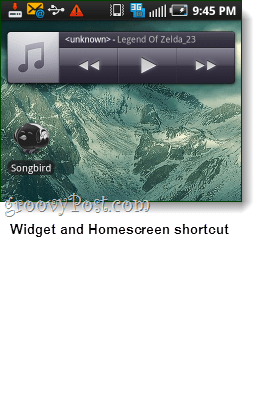 Songbird android widget a zástupce obrazovky