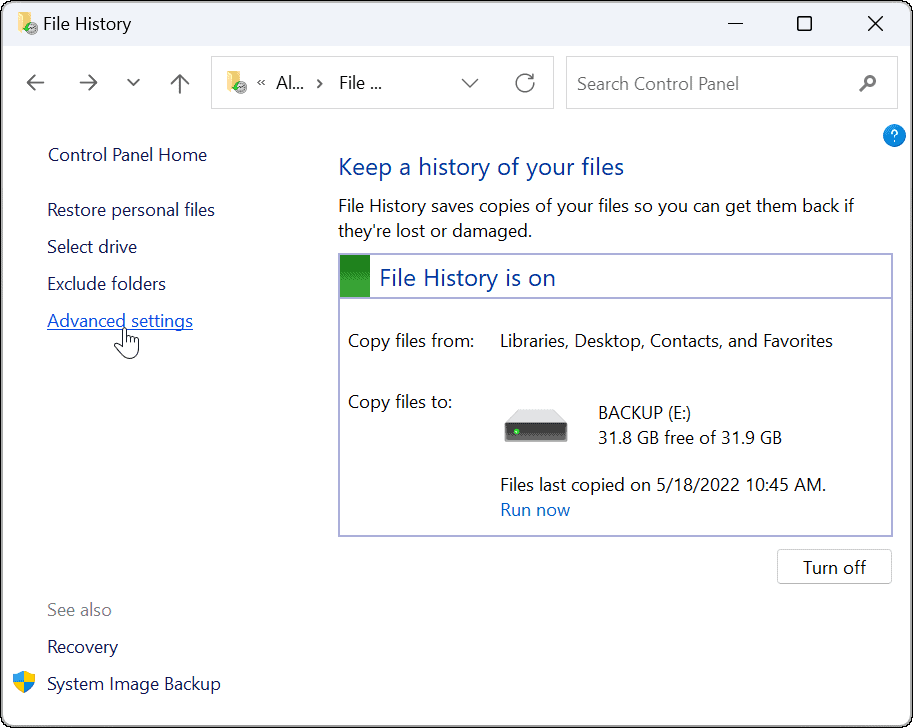 pokročilé použití historie souborů ve Windows 11