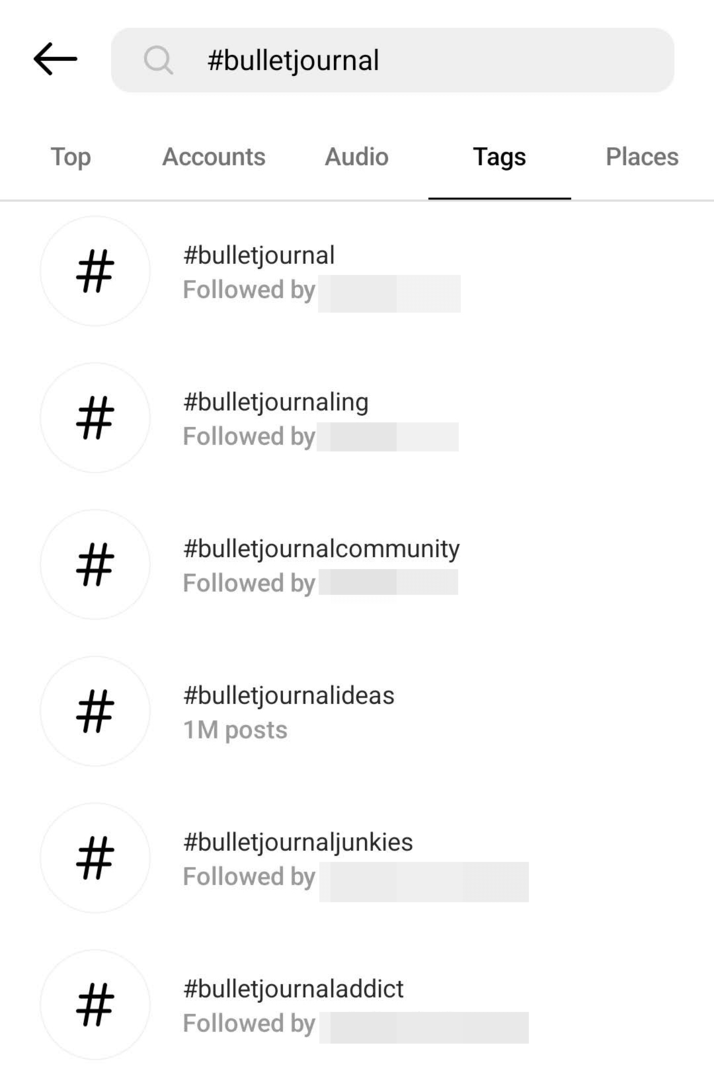 obrázek vyhledávání hashtagů na Instagramu