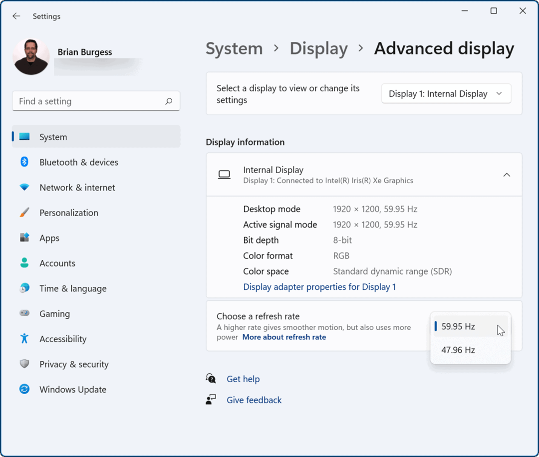 Jak změnit obnovovací frekvenci v systému Windows 11