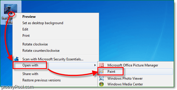 klikněte pravým tlačítkem myši na svůj obrázek v systému Windows 7 a poté vyberte Otevřít barvou