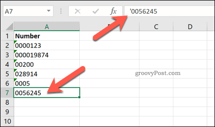 Přidání předního apostrofu v aplikaci Excel