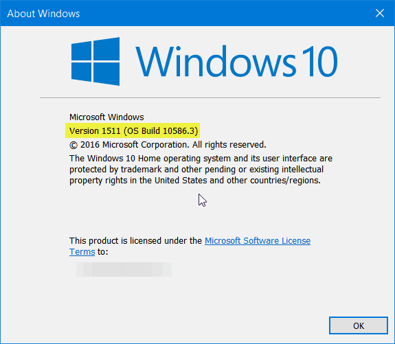 Windows 10 verze 1511