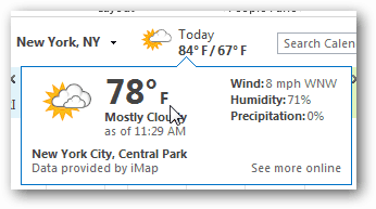 počasí v aplikaci Outlook 2013 deaktivovat nebo změnit na celsius