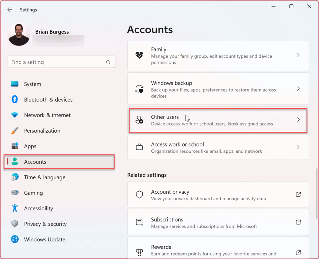 Odstraňte uživatelský účet v systému Windows 11