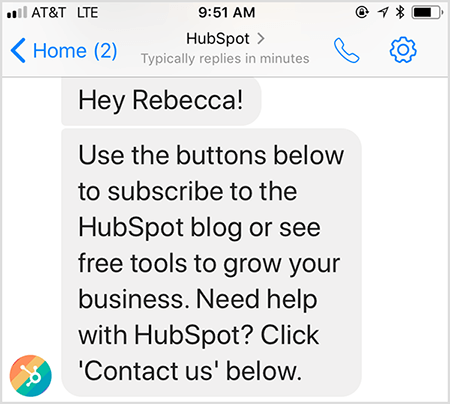 Uvítací zpráva chatbot HubSpot vám umožní kontaktovat člověka.