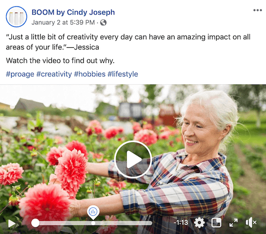 Facebook video příspěvek pro BOOM! Cindy Joseph