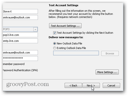 Nastavení IMAP POP3 IMAP aplikace Outlook 2010 - 08