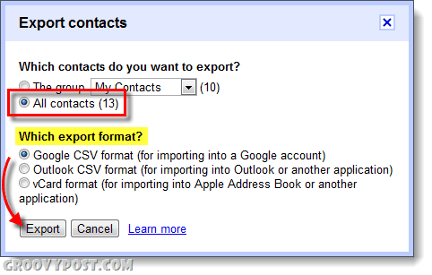 exportovat kontakty typu gmail pro aplikace Google Apps