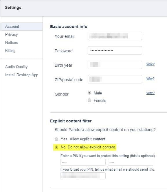 Jak blokovat explicitní obsah na Pandora