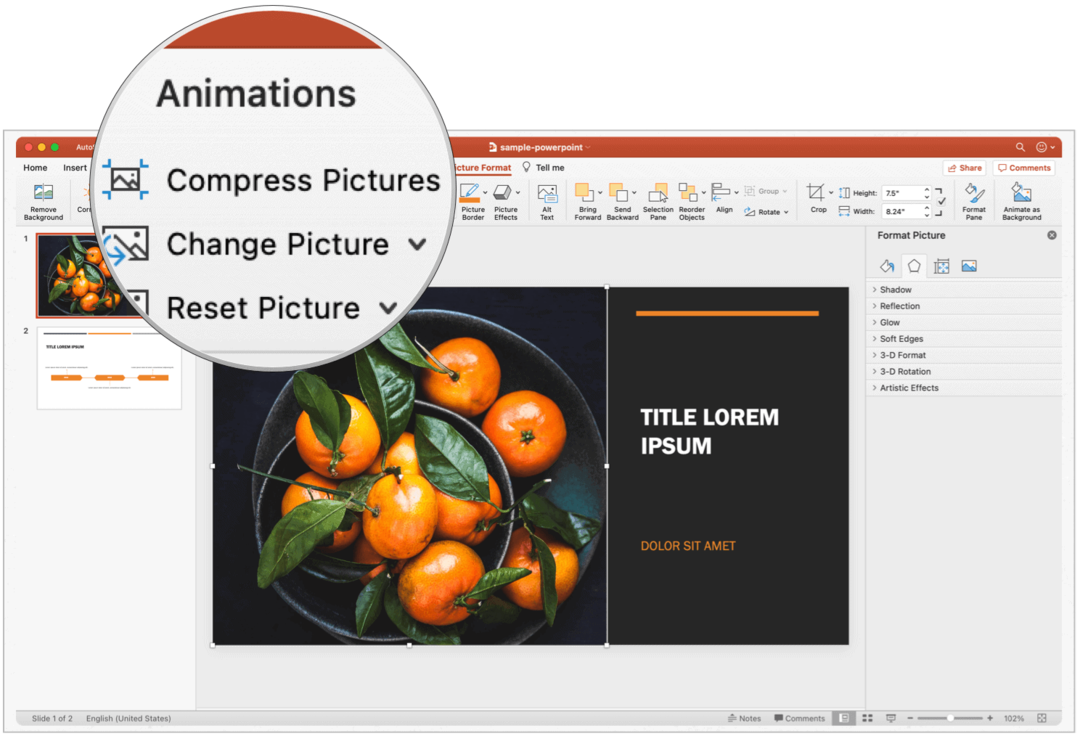 PowerPoint Mac komprimovat obrázky