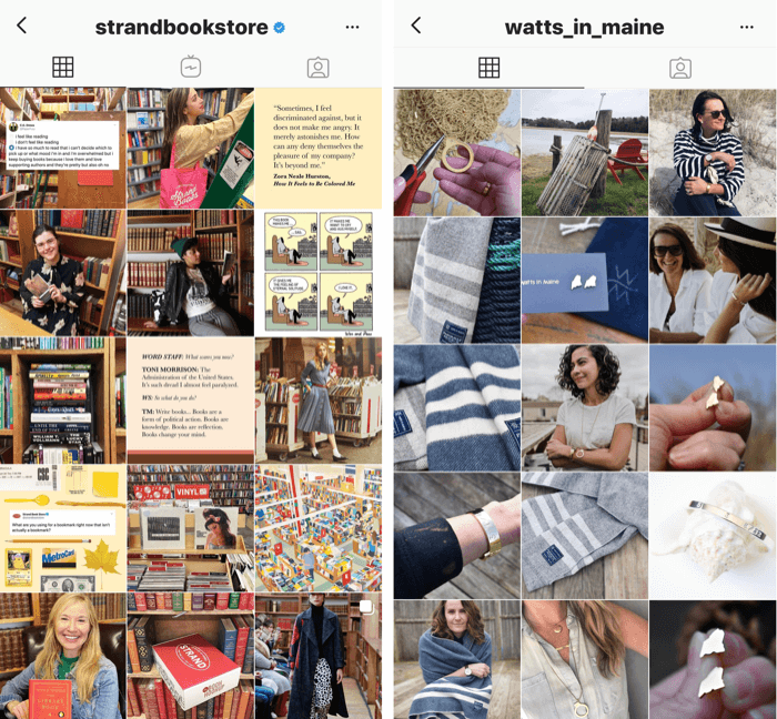 dva profily Instagramu s filtry modrých a žlutých tónů