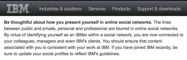 Pokyny IBM pro sociální práci na sociálních sítích připomínají zaměstnancům, že společnost zastupují i ​​na jejich osobních účtech.