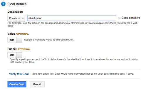 cílová adresa URL cíle Google Analytics