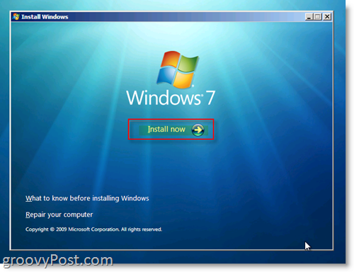 Nabídka instalace systému Windows 7