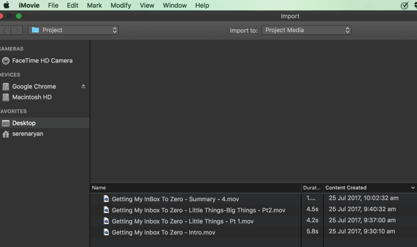 Importujte klipy do projektu iMovie.