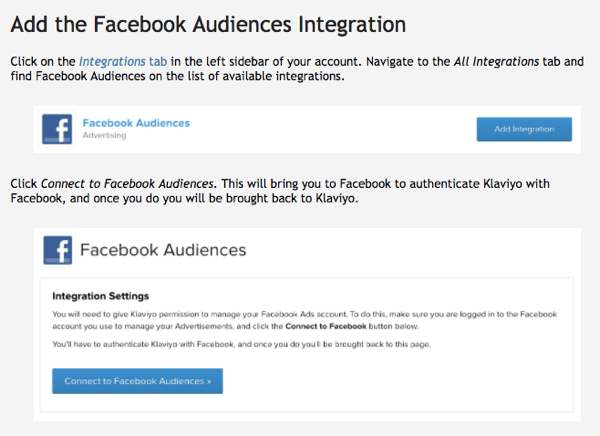Integrace publika Klaviyo na Facebooku se snadno používá.