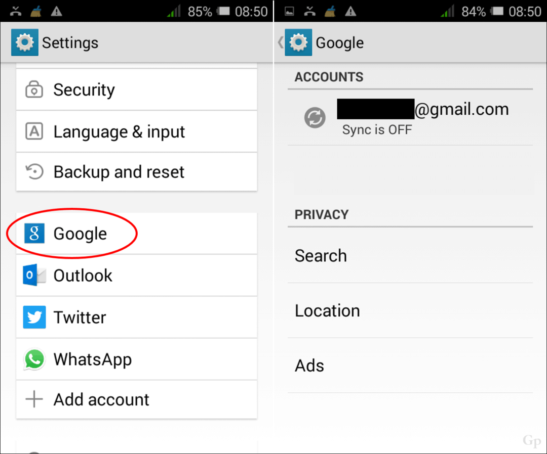 Odstraňte nebo změňte účty Google na zařízení Android
