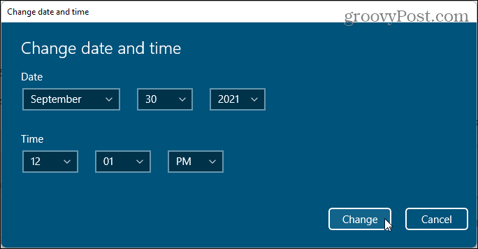 Dialogové okno pro změnu data a času ve Windows 11